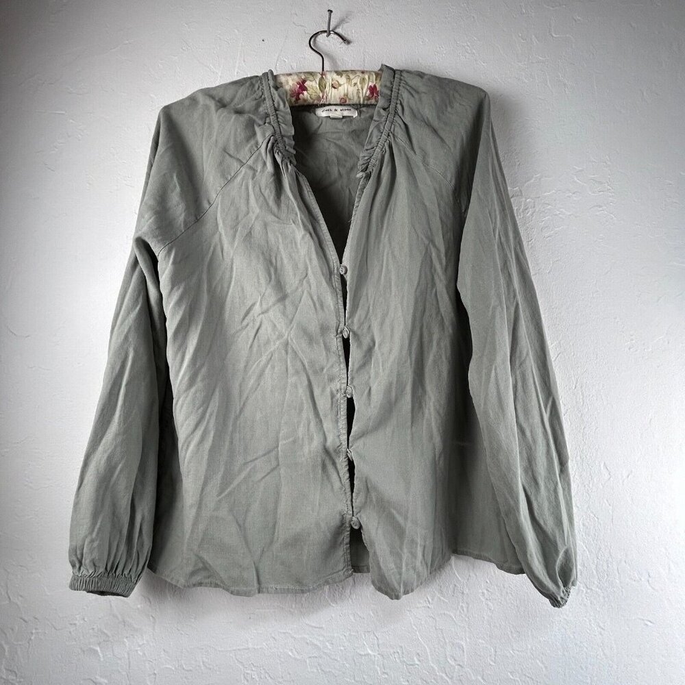 Cloth & Stone Womens Raglan Ruffle Neck Blouse Top Shirt Size Medium Gray Tencel